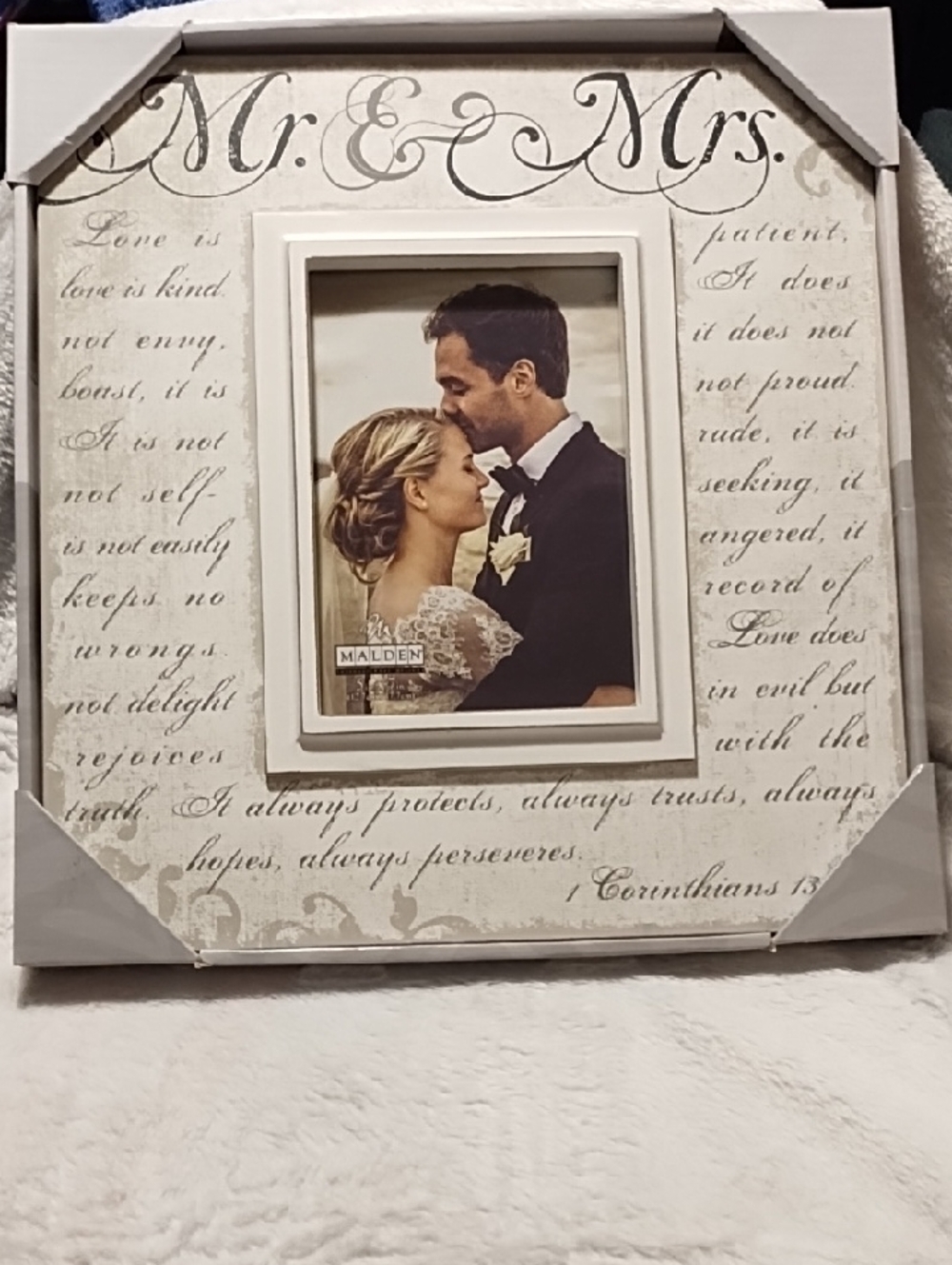 Malden Mr. & Mrs. Script Wedding Frame in Cream and White